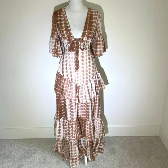 Vici X Nordstrom Tie Dye Plunge Neck Tiered Ruffle Maxi Dress Sz S - Picture 9 of 14